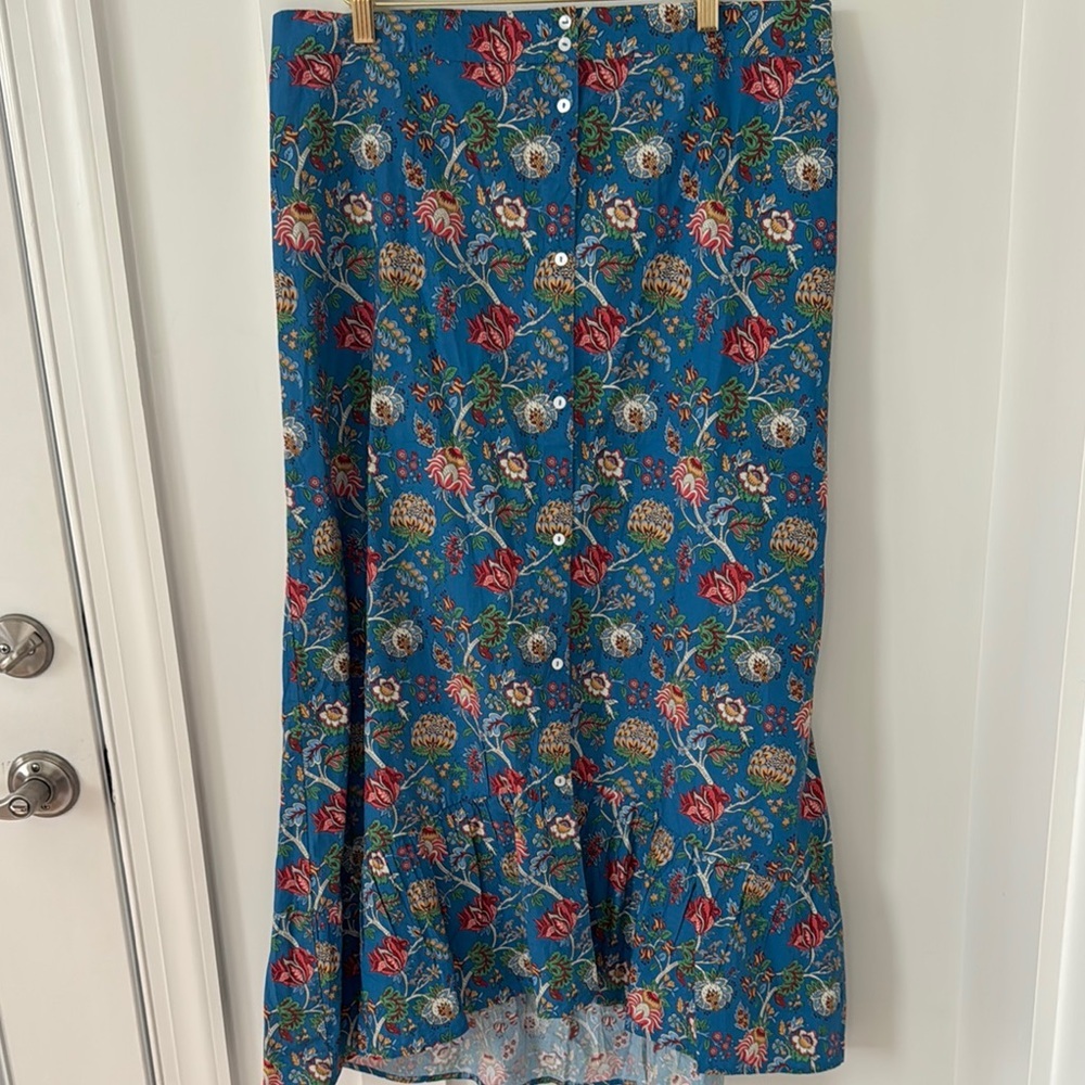 Blue Floral Button-Front Maxi Skirt NWOT